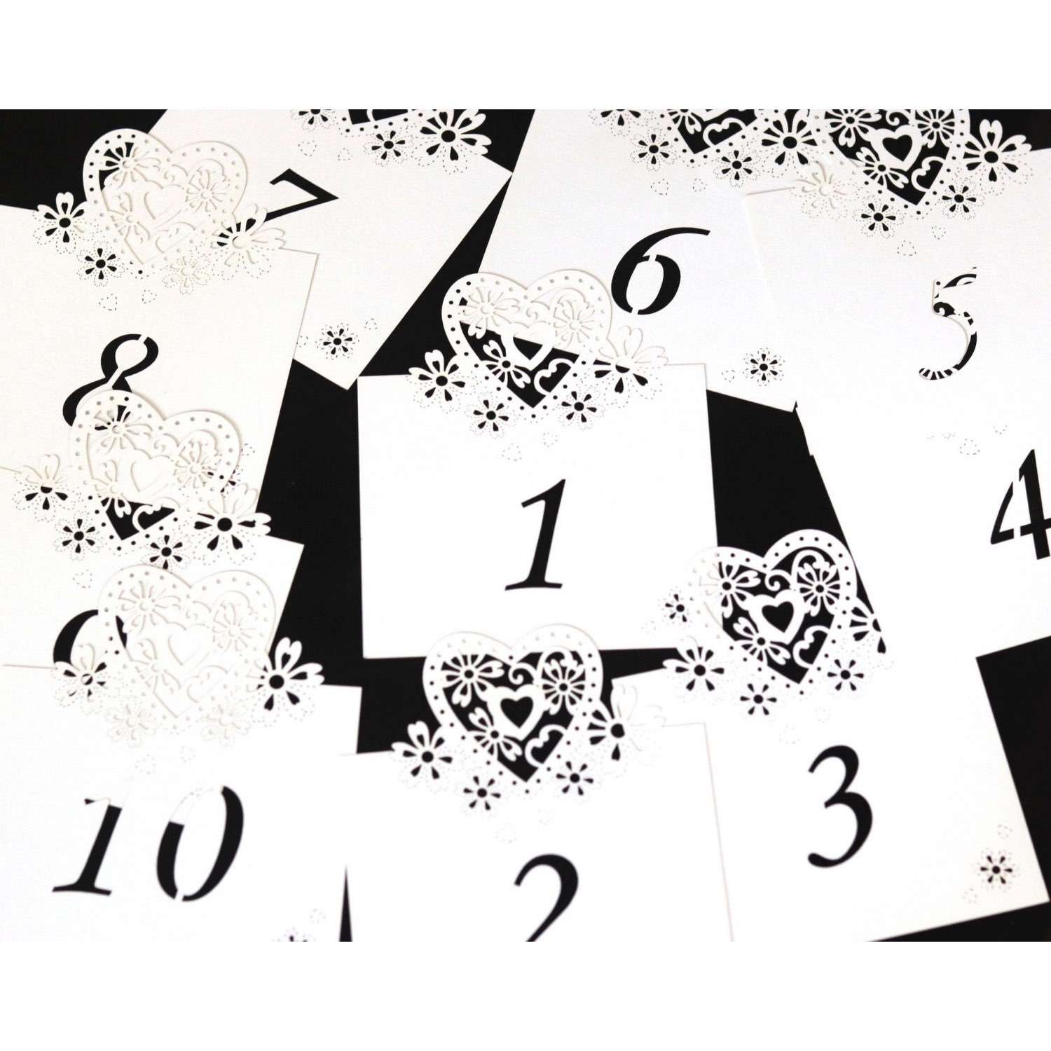 Table Card Number 1-10 11-20 Laser Cut Number Card Heart-shaped